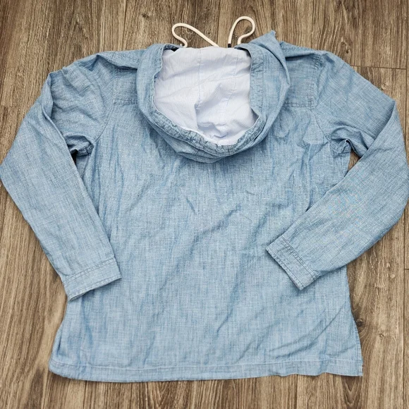 LL Bean Chambray Anorak Hoodie Light Blue Pullover Kangaroo Pocket Size Large - Picture 12 of 13